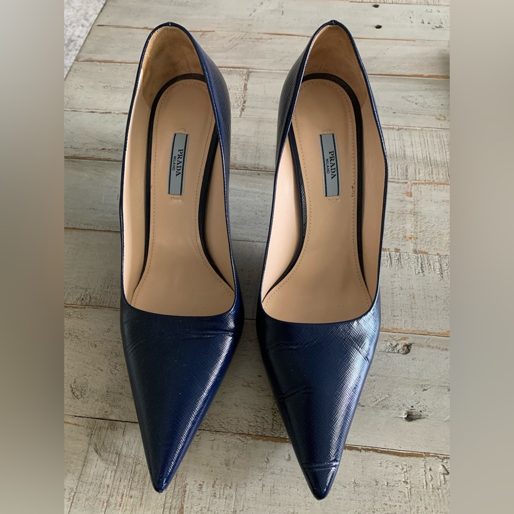 Beautiful Blue Leather Prada Pumps.